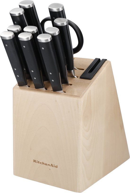 KitchenAid Messenset, 11-delig, Japans RVS, Berkenhouten Blok