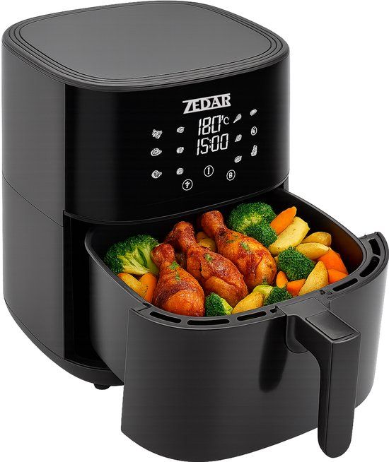 Zedar Airfryer XXL - 8 Liter - Zwart - Met App - Digital Touchscreen