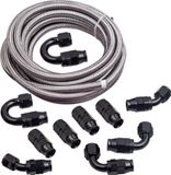 Tuyau de carburant 6M AN10, argent + 10AN kit de raccords flexibles noirs