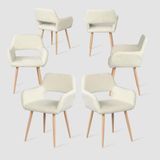 MEUBLE COSY Eetkamerstoelen, set van 6 scandinavische keukenstoel, gestoffeerd, met gesp, metalen poten, voor keuken, woonkamer, slaapkamer, wit, 46x44x78cm
