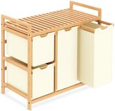 Merkloos Bamboe Waswagen - Met 4 Vakken, Uittrekbare Oxford Waszakken en Plank - Voor Was Sorteren - Beige - Totaal 150L (2x 50L, 2x 25L)