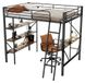 Lit métallique - 90 x 200 cm - Bureau - Trois grandes étagères - Rangement - Noir