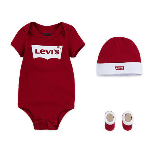 Levi's Levi's Kids giftset Classic Batwing met romper rood/wit