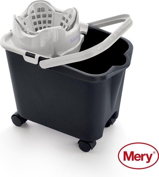 Mery - Uitwring emmer 14L op wielen - Grijs/Zwart
