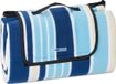 Relaxdays Picknickkleed XXL, gestreept, 200 x 200 cm, fleece stranddeken, warmte-isolerend, met handgreep, blauw-wit