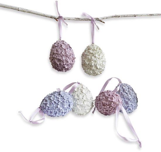 LOBERON Paasei set van 6 Rigaud violet/wit