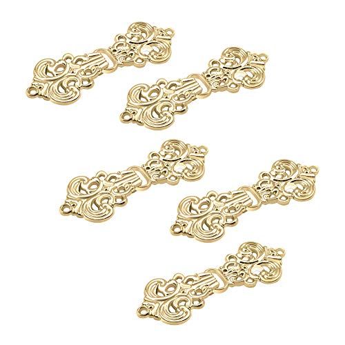 WANDIC Vest Clips, 5 paar Vintage Bloempatroon Cape Fasteners Naaien op Haken En Ogen Vest Clip Mouwen Sluiting Bevestigingsmiddelen Voor Trui Sjaal, Licht Goud