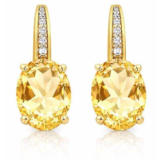Cilla Jewels 925 Zilveren Oorbellen met Grote Citrine Steen