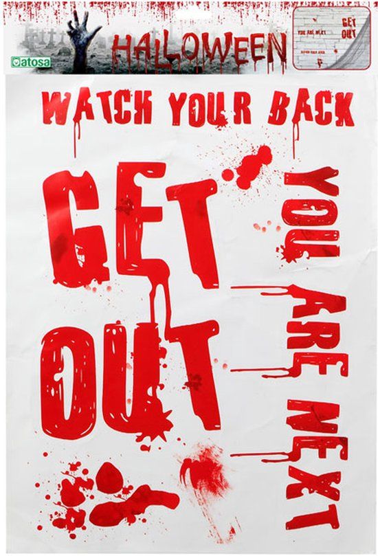 Atosa Horror/Halloween raamsticker - Bloederige teksten - 42 x 19 cm