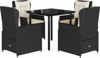 vidaXL Ensemble de jardin 5 pièces avec coussins, poly rotin, noir