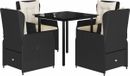 vidaXL Ensemble de jardin 5 pièces avec coussins, poly rotin, noir
