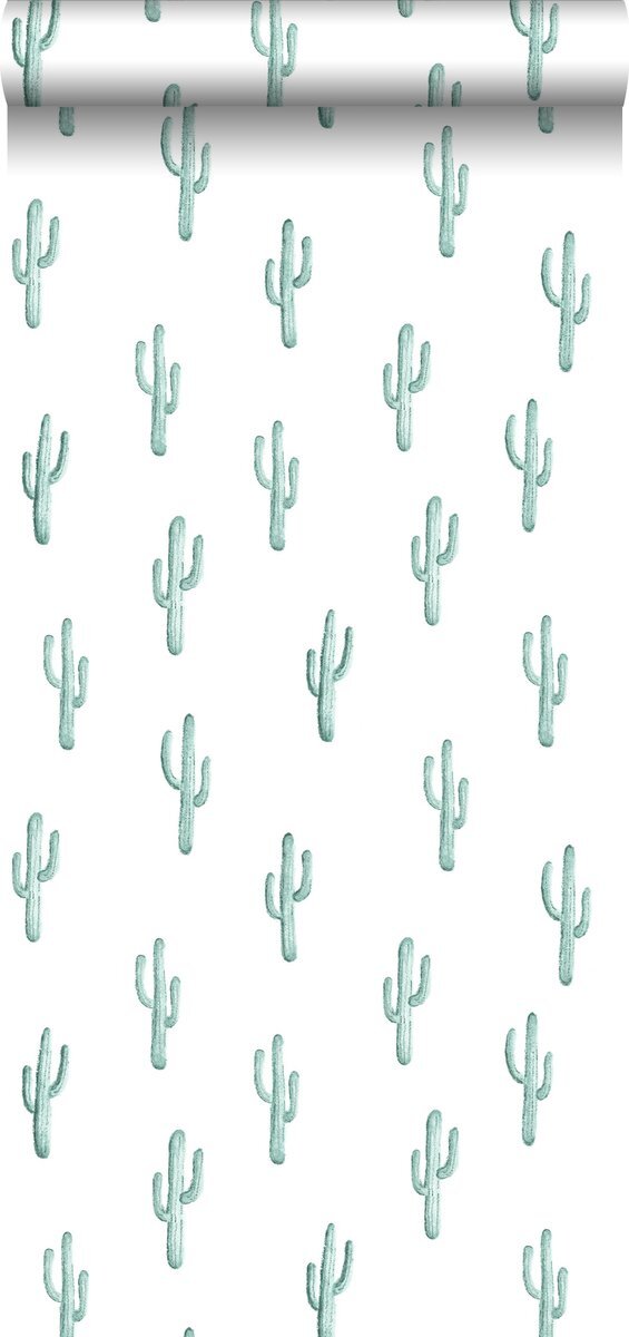 Esta Home behang kleine woestijn cactussen vergrijsd turquoise - 138898 - 53 cm x 10,05 m