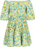 myMo Jurk Blauw Veelkleurig Gebloemd Off Shoulder Korte Mouw A-lijn Polyester