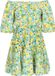myMo Jurk Blauw Veelkleurig Gebloemd Off Shoulder Korte Mouw A-lijn Polyester