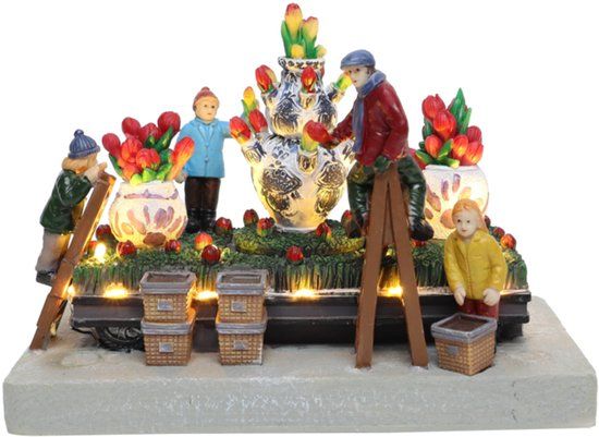 Santaville - Flower Parade with Delft Blue Vases with LED polyresin 18cm