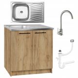 STAMAR Keukenkast 80cm Onderkast met Spoelbak met één compartiment + kraan + sifon Eiken Goud