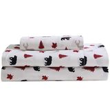 Beatrice Home Fashions Cozy Cabin 3-delige twin microfiber beddengoed lakenset met diepe zakken, rustiek patchwork geruite hert, rood/zwart