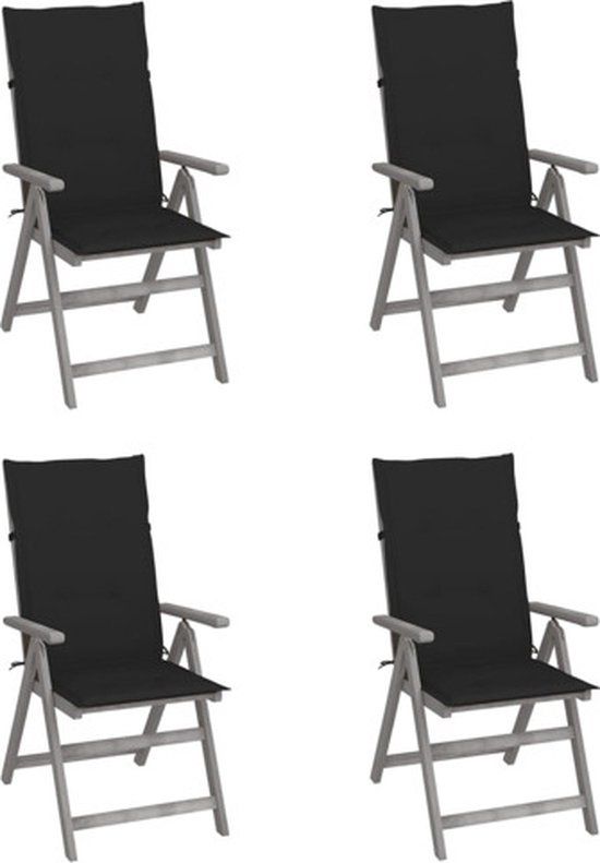 VidaXL Tuinstoelen 4 stuks Gecapitonneerde zitting Acaciahout Zwart
