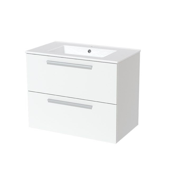 Maxaro Badkamermeubel 80cm Modulo Mat Wit 2 Lades Vlak Wastafel Keramiek