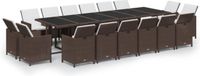 vidaXL 17-delige Tuinset met Kussens, Poly Rattan, Bruin