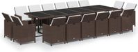 vidaXL 17-delige Tuinset met Kussens, Poly Rattan, Bruin