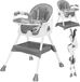 chaise haute 3-en-1 - chaise enfant - pliable - portable - double plateau - pour manger et jouer - convient dès 12 mois - gris