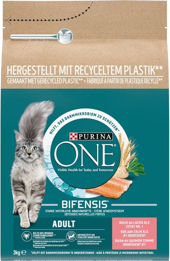 Purina One Adult Kattenvoer - Zalm & Volkoren Granen - 4 x 3 kg
