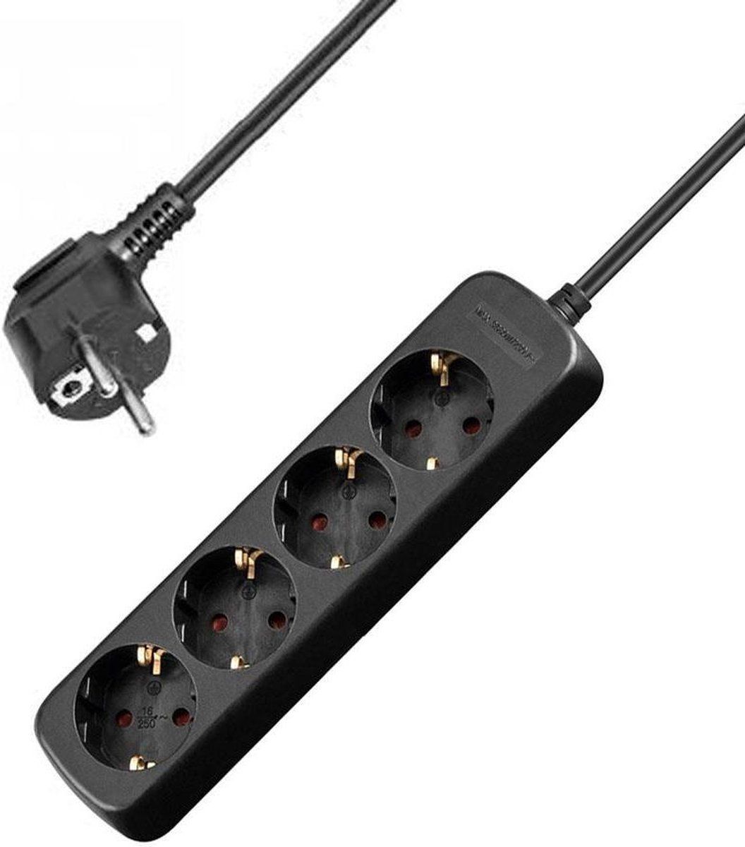 Allteq Stekkerdoos - 4-voudig - Zwart - 3 meter