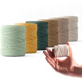 Ledent macramé touw, (1mm, 6 x 65M), dubbel getwist - 100% geregenereerd katoenkoord - Macramé touw in setje 6 kleine rolletjes in verschillende natuurlijke kleuren om mee te knutselen.