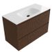 Saniclass Badkamermeubelset - 100x45x61.5cm - Flow solid surface wastafel wit - 1 wasbak - zonder kraangat - 2 lades - mat walnut pure (hout) SW1420806/SW1224149