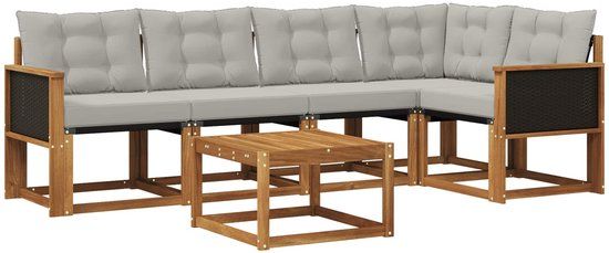 vidaXL - Buiten - bank - set - 6 - st - Naturel - en - lichtgrijs
