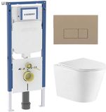 Geberit QeramiQ Dely Toiletset - 36.3x51.7cm - diepspoel - rimless - Geberit UP720 inbouwreservoir - softclose toiletzitting - bedieningsplaat taupe - rechthoekige knoppen - glans wit