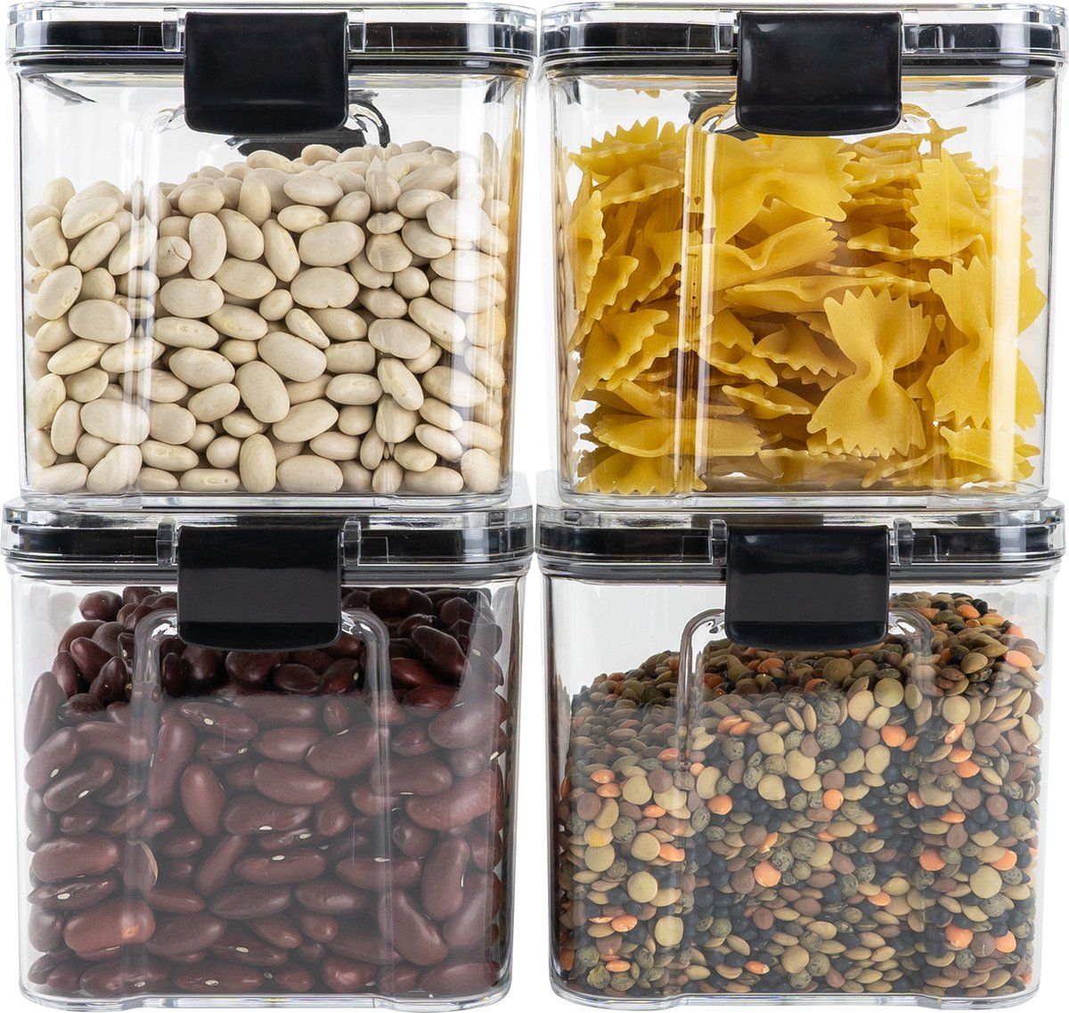KRUMBLE Voorraadpotten met deksel set van 4 - 700 ml - Transparant en zwart
