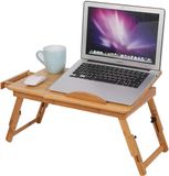 Merkloos / Sans marque Shenzhen Haorui Industrial Technology Co., Ltd. In hoogte verstelbare laptoptafel voor bed bank - verstelbare laptopstandaard - bamboerek - kantelbaar ontbijtbureau met lade