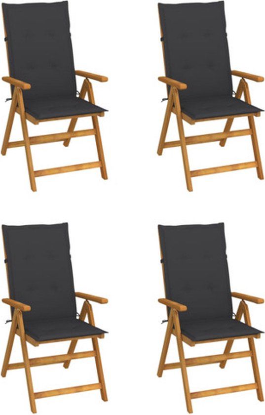vidaXL Verstelbare klapstoelen set van 4 met kussens, gemaakt van massief acaciahout