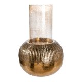 Casablanca Windlicht Haley van aluminium - geribbeld - rond - cilindrisch - goudkleurig - hoogte 47cm x Ø 30cm