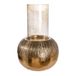 Casablanca Windlicht Haley van aluminium - geribbeld - rond - cilindrisch - goudkleurig - hoogte 47cm x Ø 30cm