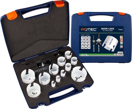 Rotec 14-dlg. MP gatzagenset type '528 - Allround' met Quick-Lock, ø19, 22, 25, 32, 35, 38, 44, 51, 57, 64, 68, 76 mm