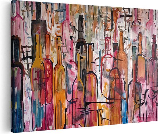 Artaza Canvas Schilderij Abstract Wijnflessen - 90x60 - Canvas Print