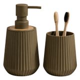 Tendance Badkameraccessoires set striped - groen - zeeppomp/tandenborstelhouder