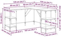 vidaXL Bureau 139x139x75 cm bewerkt hout grijs sonoma eikenkleurig