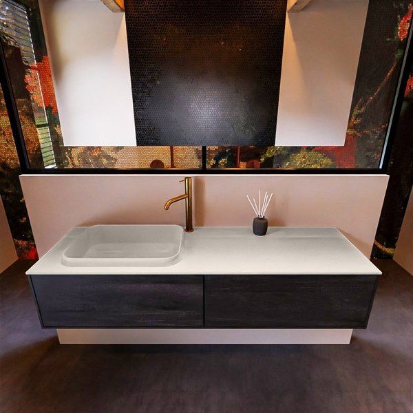 Mondiaz ERIN 150cm badmeubelset onderkast Antracite 2 lades Wastafel RIDGE links 1 kraangat Linen ERIN12780