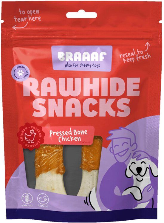 Braaaf Hondensnack Geperst Bot Kip 12,5 cm - 130 gr