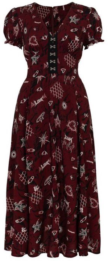 Hell Bunny Doomed Dames Maxi-jurk - rood/zwart/wit - XL
