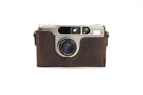 TP Original Handgemaakte Echt Lederen Half Camera Case Tas Cover voor Contax T2 - Koffie kleur