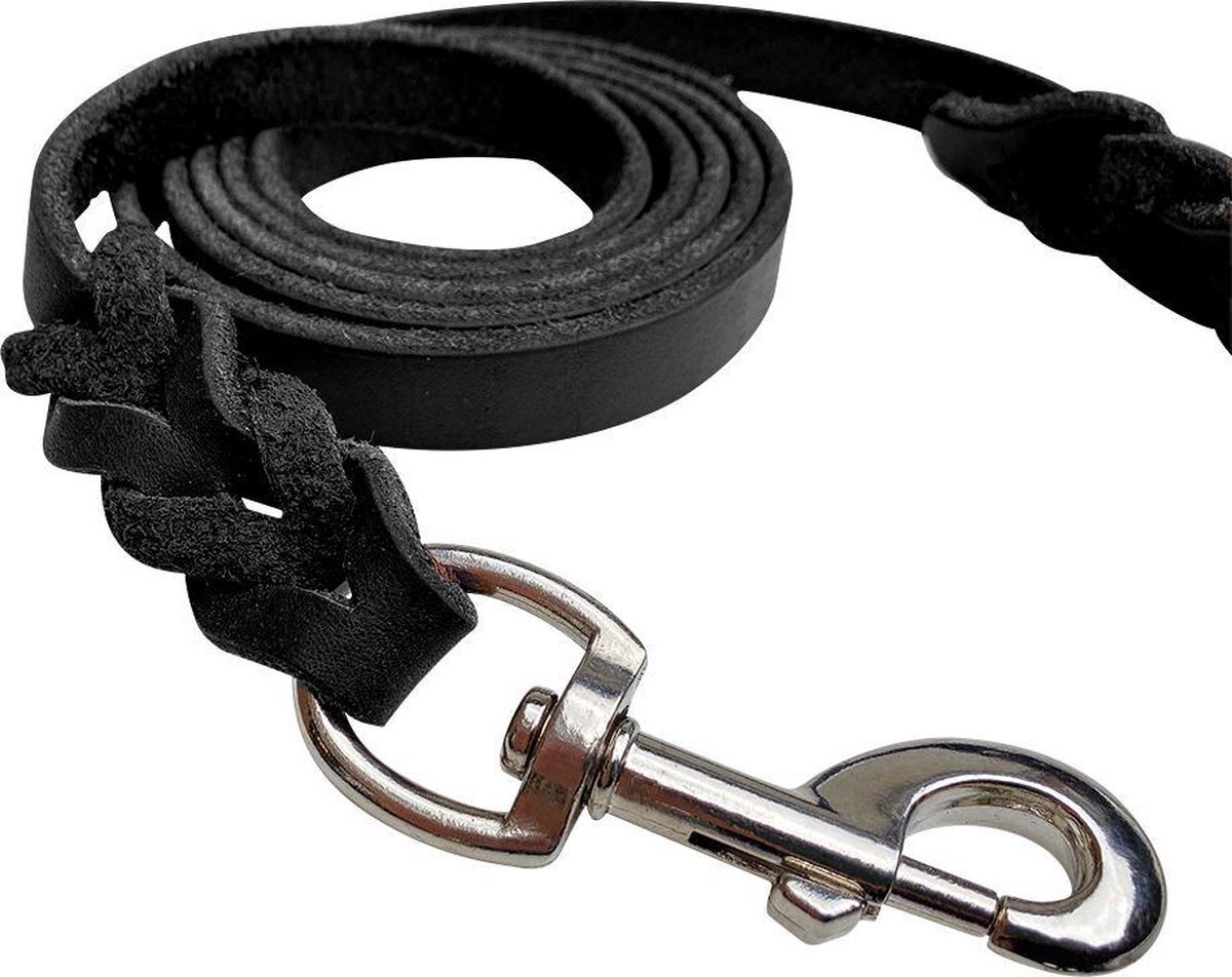 Brute Strength Honden riem - 140cm – Zwarte riem - gevlochten leren hondenriem – 100% volnerfleer - hond