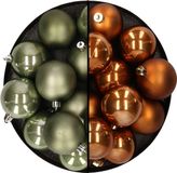 Merkloos / Sans marque Kaemingk B.V. Kunststof kerstballen 6 cm - 24 stuks - mosgroen en bruin