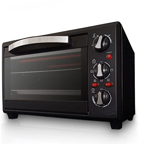 Grunkel - HR-28NRM - Multifunctionele elektrische tafeloven, 28 l, 3 verwarmingsfuncties, temperatuurkeuze tot 230 °C en 60 min-timer. Inclusief accessoires - 1600 W - zwart