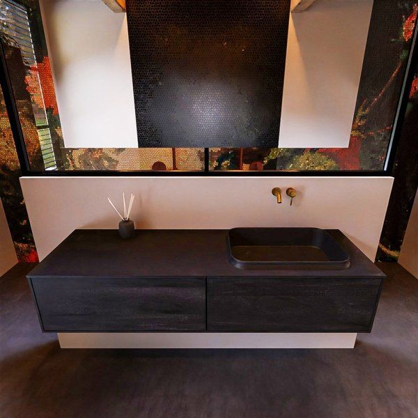 Mondiaz ERIN 150cm badmeubelset onderkast Antracite met 2 lades Wastafel RIDGE rechts zonder kraangaten Urban ERIN11282