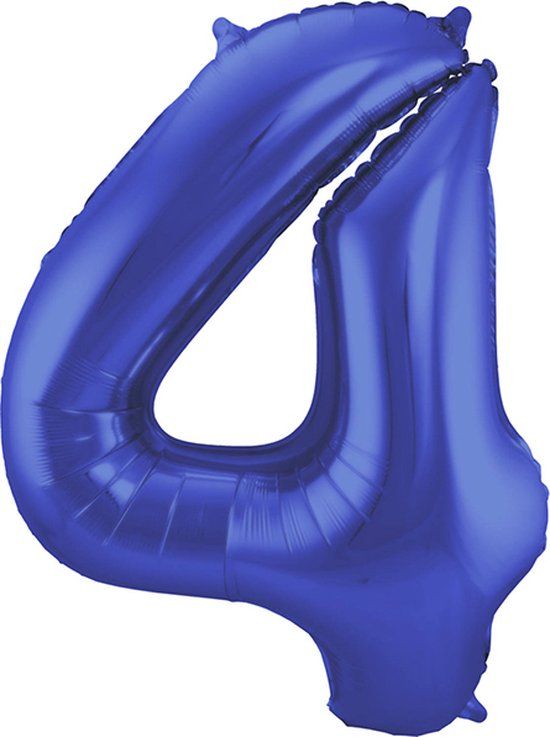 Folat Folieballon Cijfer 4 Blauw Metallic Mat - 86 cm
